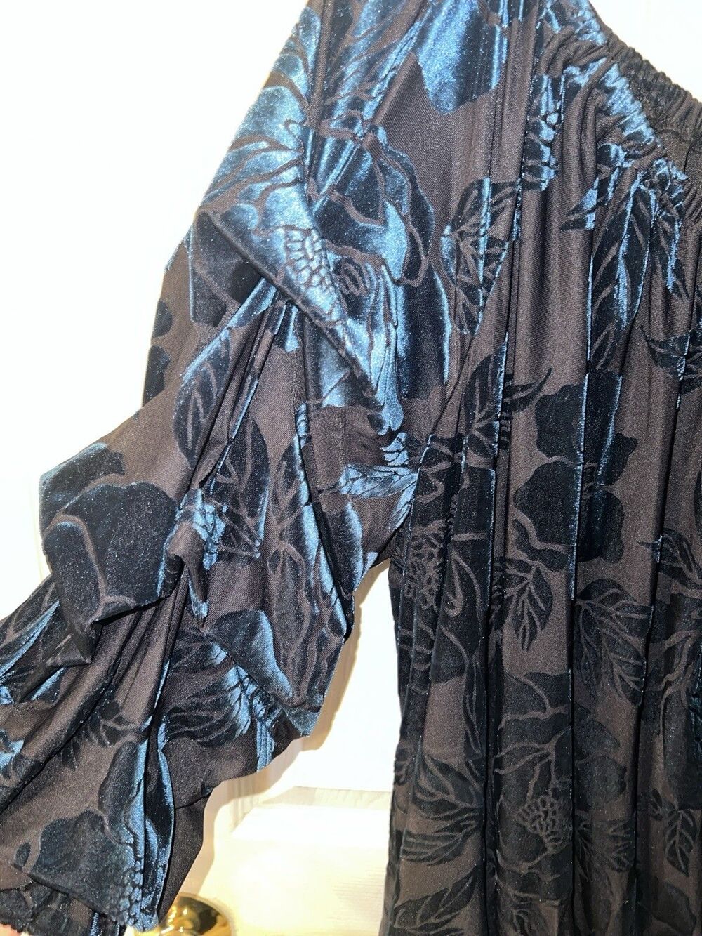 MSK Puff Sleeve Top Womens XL Burnout Off Shoulder Tie Waist Whimsigoth New - Picture 4 of 11